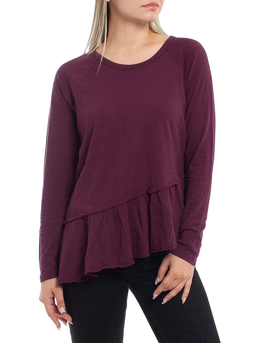 Women's Raglan Long Sleeve Asymmetric Peplum T-Shirt - Dark Fig - Size Small