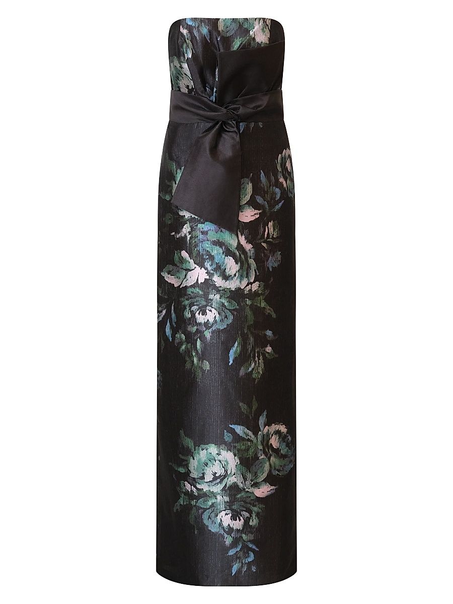 Women's Constance Floral Mikado Column Gown - Black - Size 16