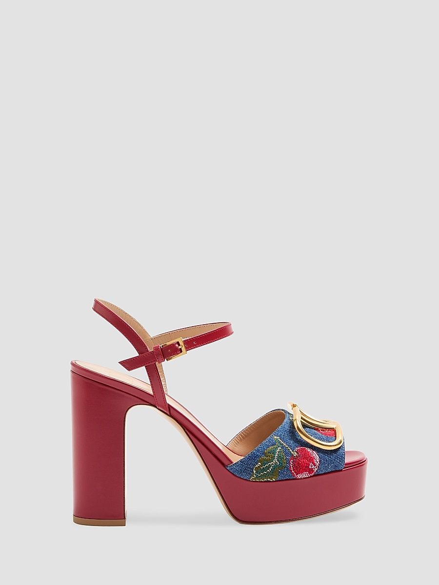 Women's VLogo Signature Platform Denim 115MM Sandals - Denim Multicolour - Size 11
