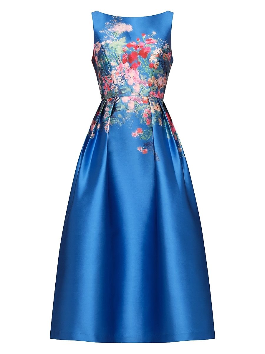 Women's Dina Floral Tea-Length Dress - Oxford Blue - Size 18