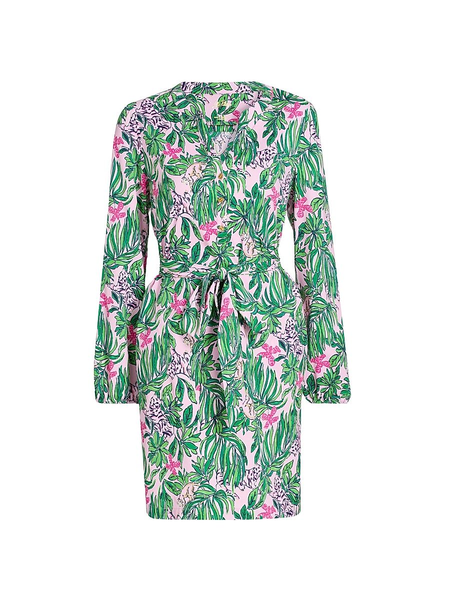 Women's Ensley Floral Tie-Waist Shirtdress - Conch Shell Pink - Size XL