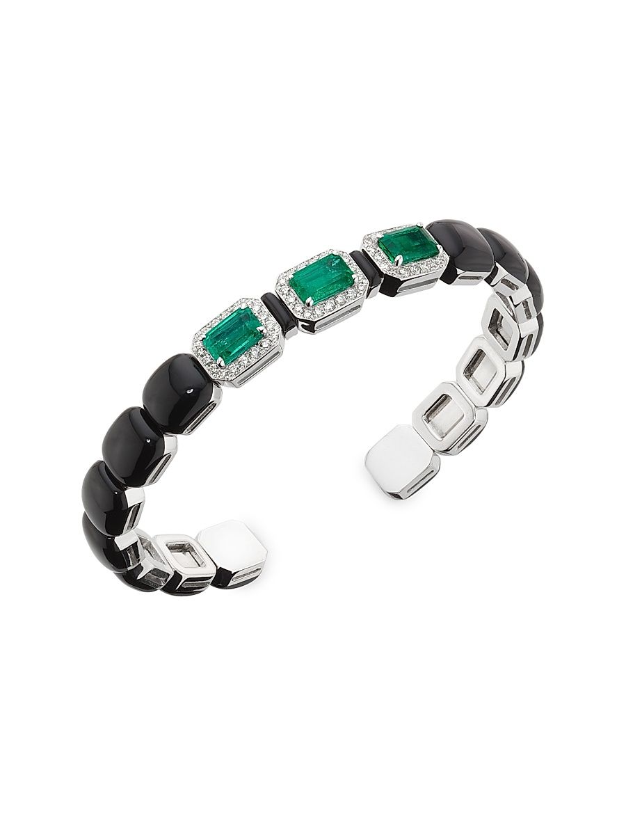 Women's Oui 18K White Gold, 0.43 TCW Diamond & Black Enamel Cuff - White Gold