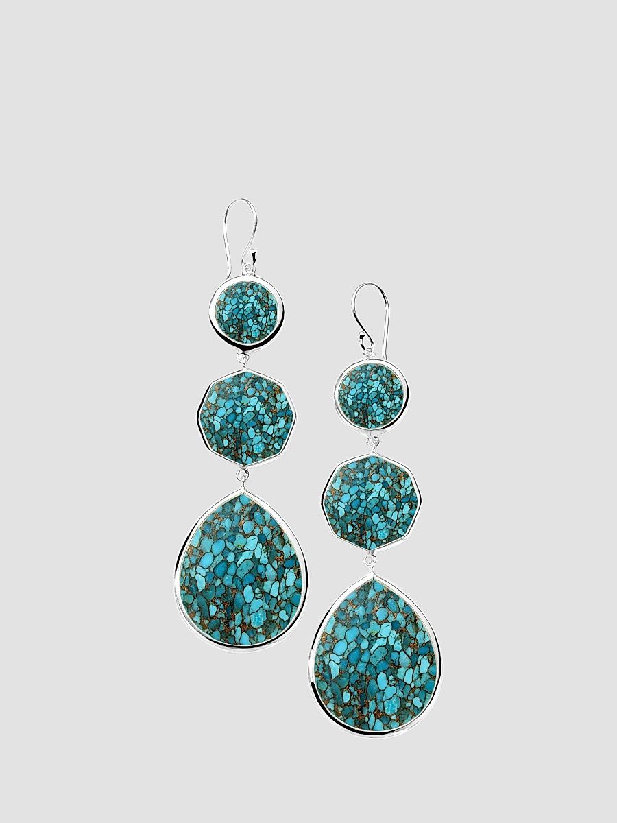 Women's Polished Rock Candy Crazy 8's Sterling Silver, Bronze & Turquoise Drop Earrings - Silver