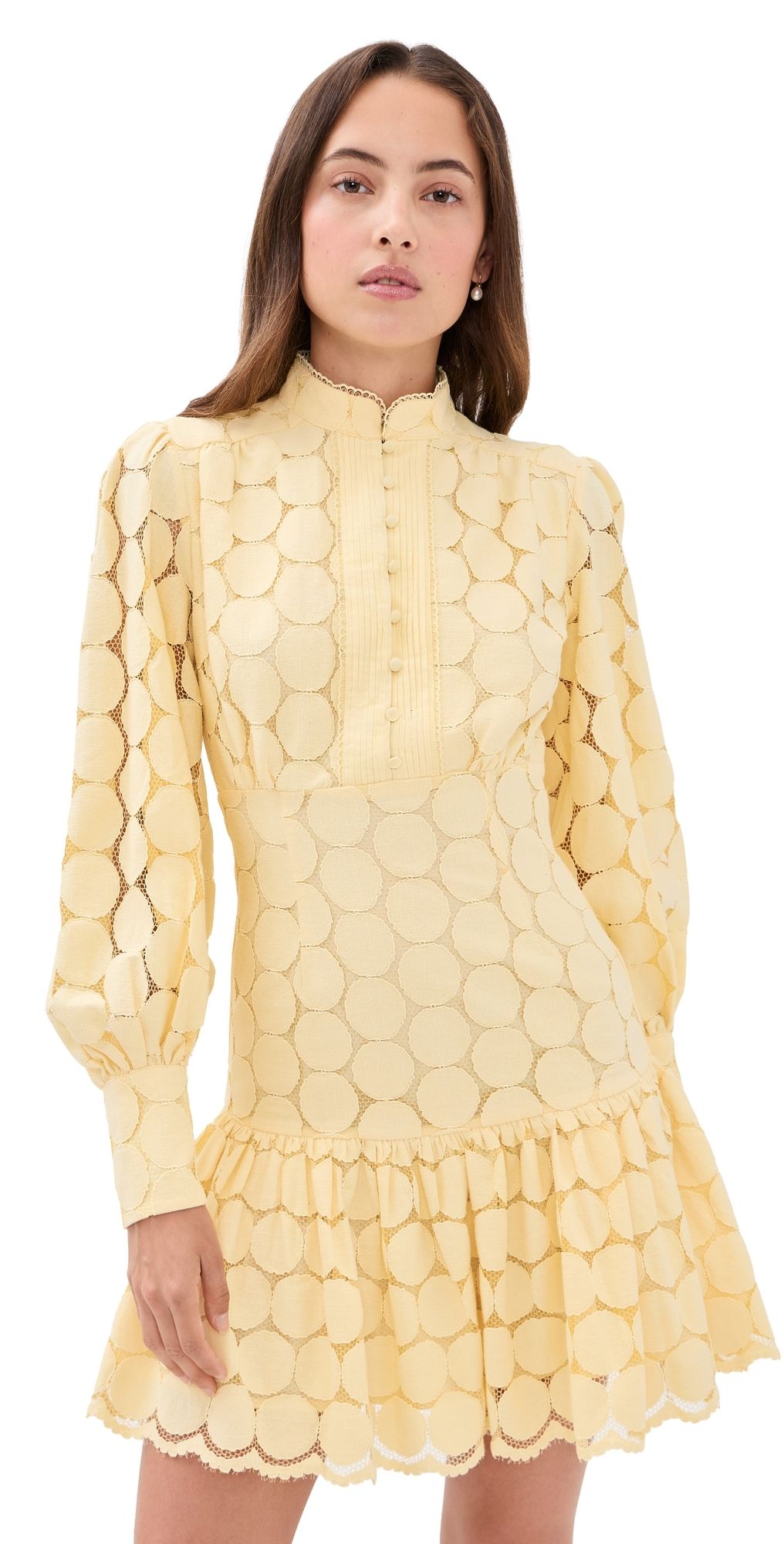 BARDOT Remy Spot Lace Mini Dress Soft Yellow 12