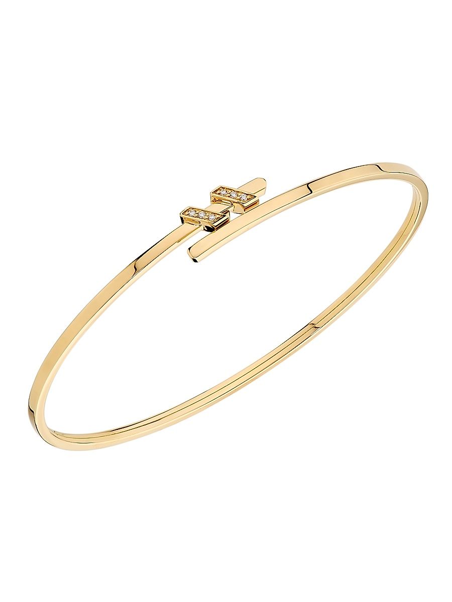 Women's Helix Torque Bangle With Diamonds 18K Gold - Yellow Gold - Size Medium