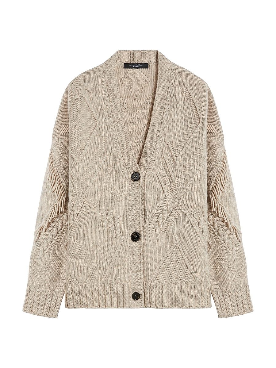 Women's Wool Knit Cardigan - Sand Melange - Size Medium