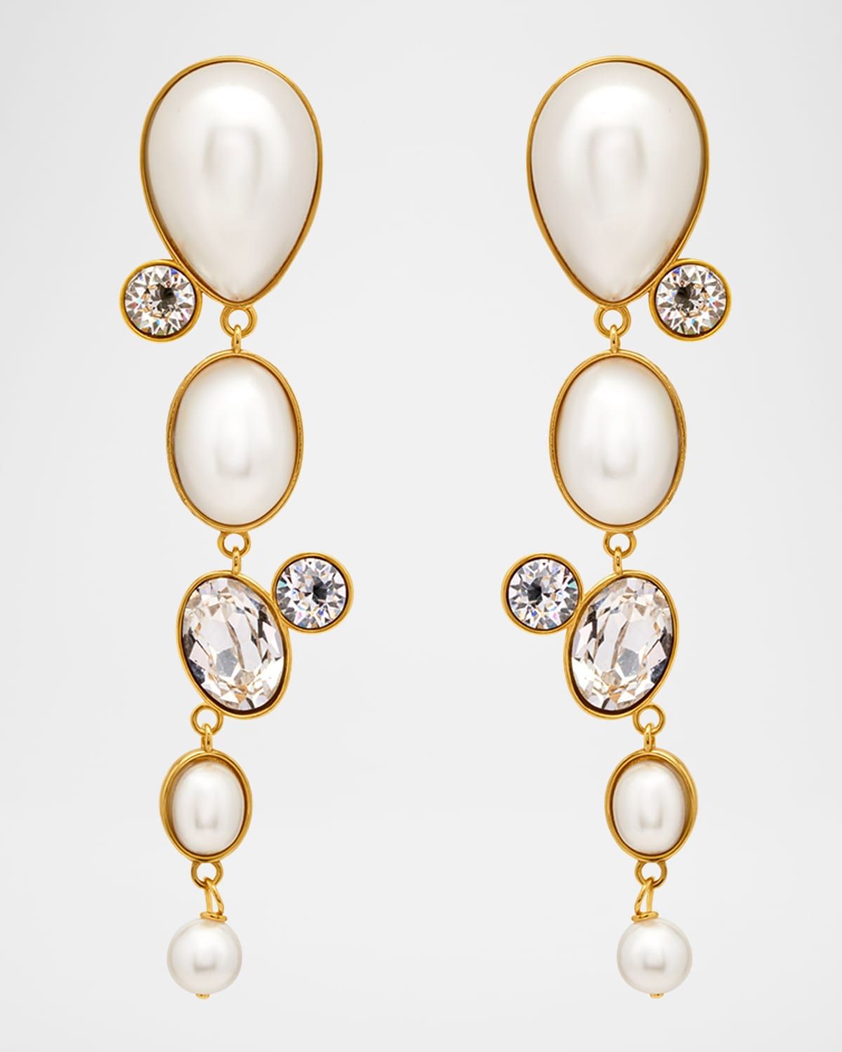 Pearly Cabochon and Rhinestone Drop Clip-On Earrings