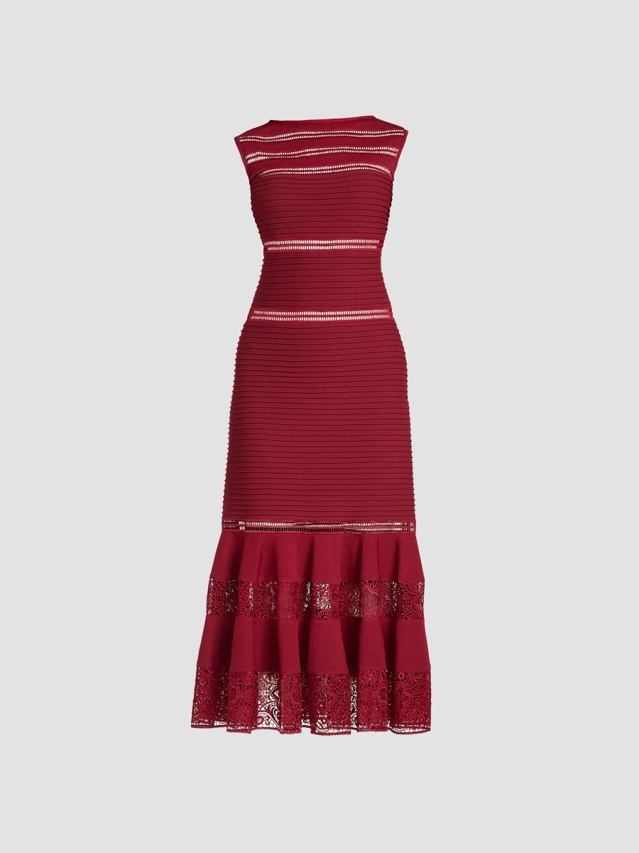 Tadashi Shoji Women's Fiora Lace-Trim A-Line Midi Dress - Midnight Merlot - Size XXL