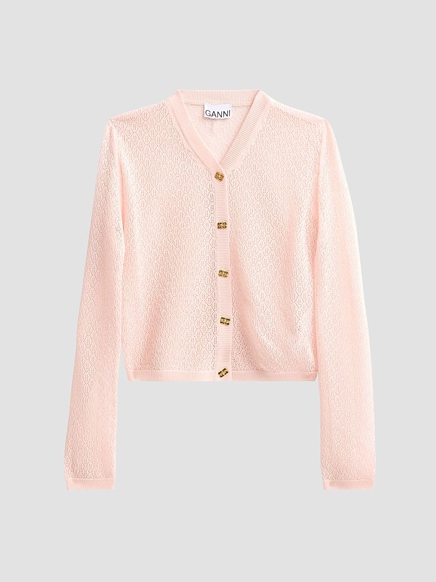 Women's Pointelle-Knit Cardigan - Pale Lilac - Size Large