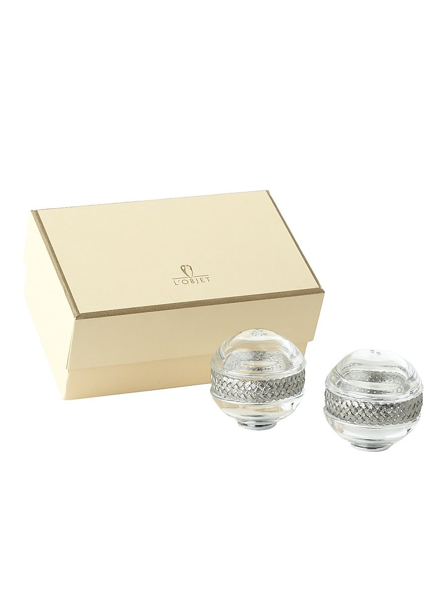 Two-Piece Braid-On-Crystal Shaker Set - Platinum