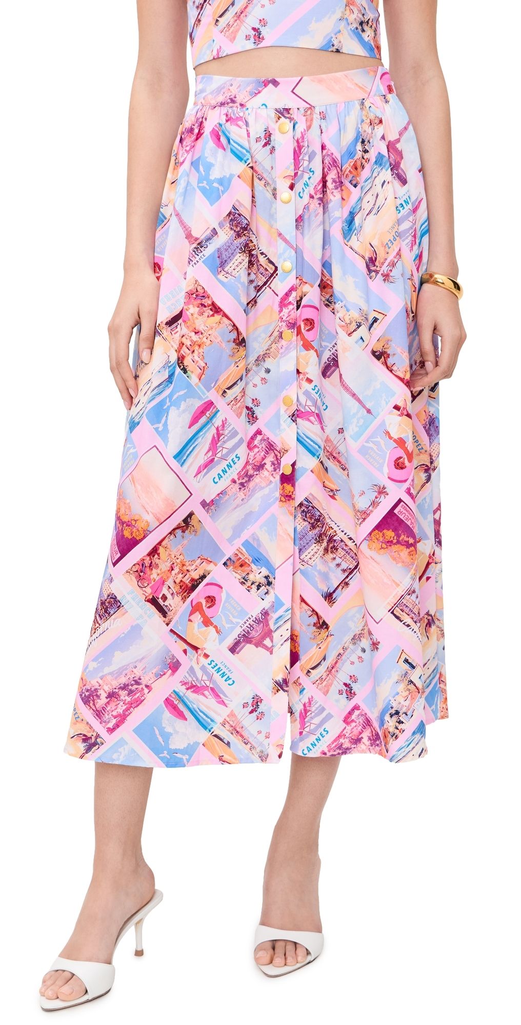 L'AGENCE Seina Midi Skirt Pink Postcard Print 16