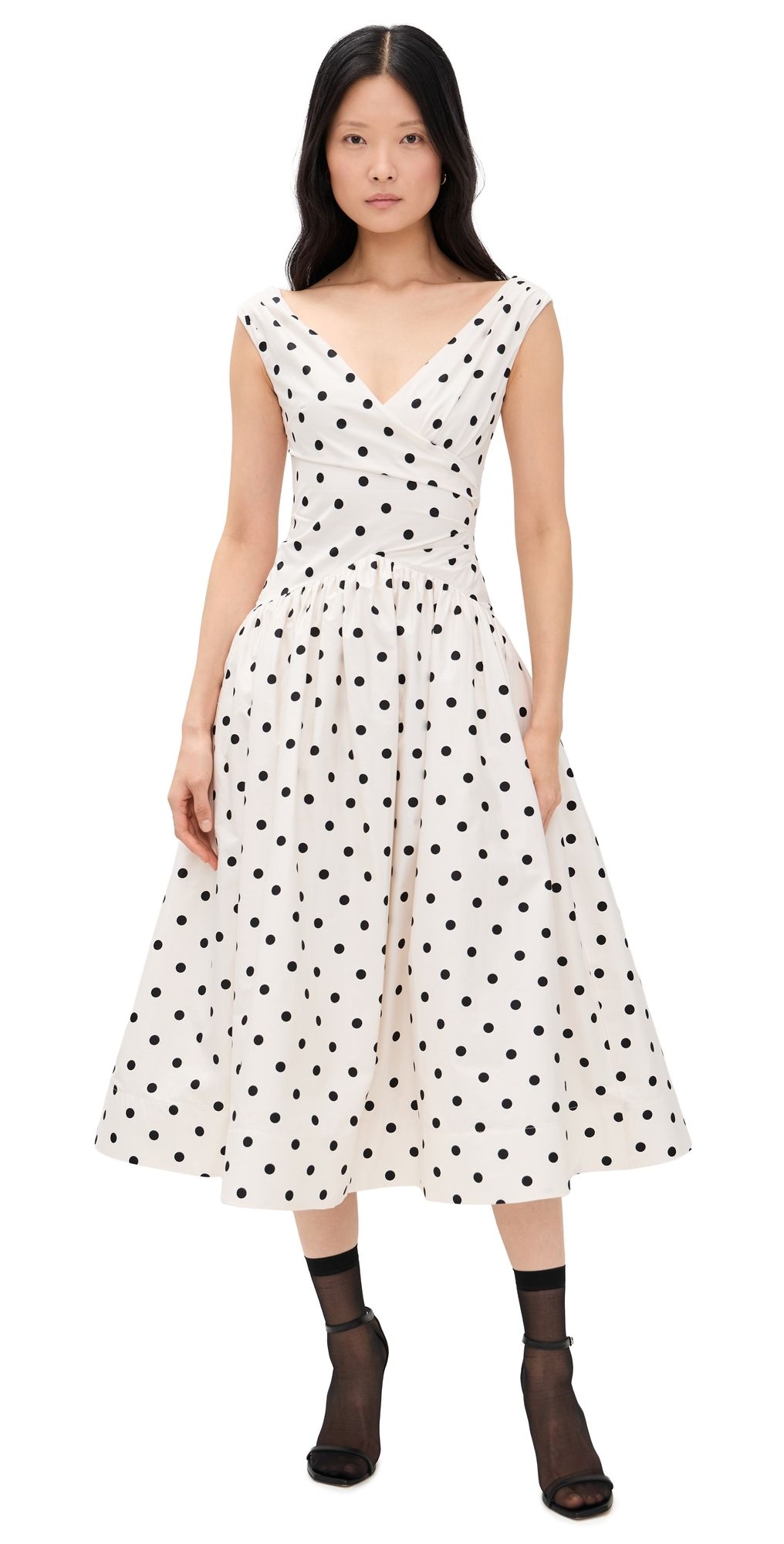 Self Portrait Cream Polka Dot Cotton Midi Dress Cream 8