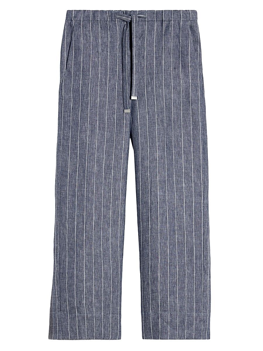 Women's Denim Look Pinstripe Linen Trousers - Ultramarine - Size 8