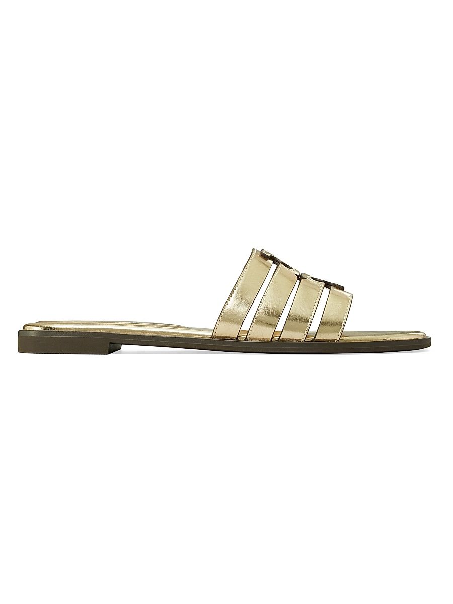 Women's Ines Logo Metallic Leather Sandals - Spark Gold - Size 7.5