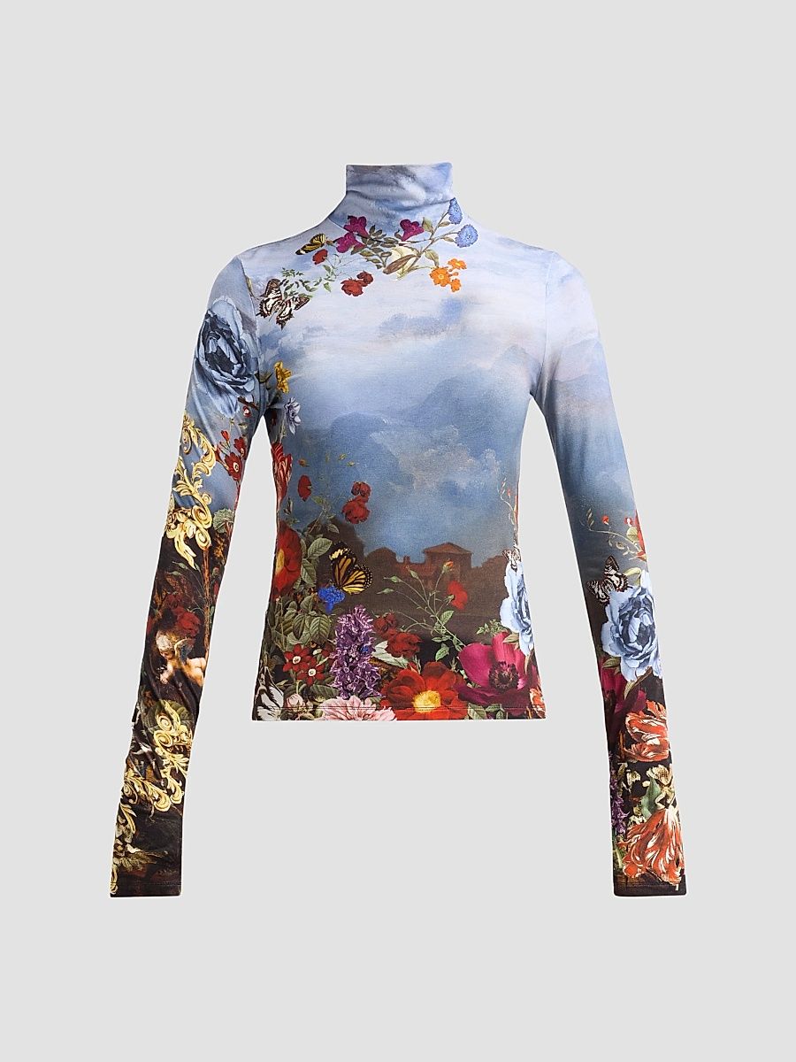 ALICE + OLIVIA Women's Delaina Printed Turtleneck Top - Alpine Dawn - Size XL