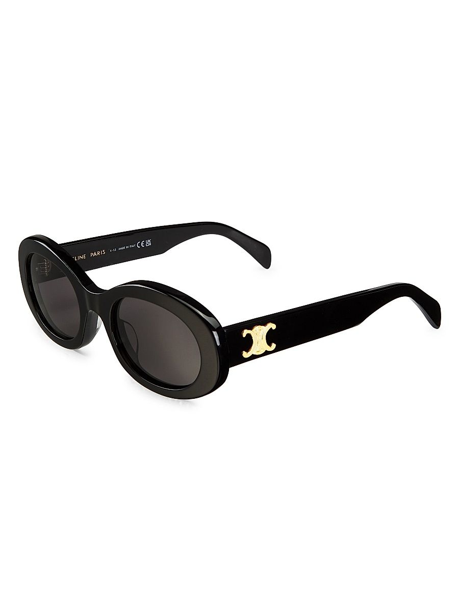 Men's 52MM Oval Acetate Sunglasses - Shiny Black Smoke