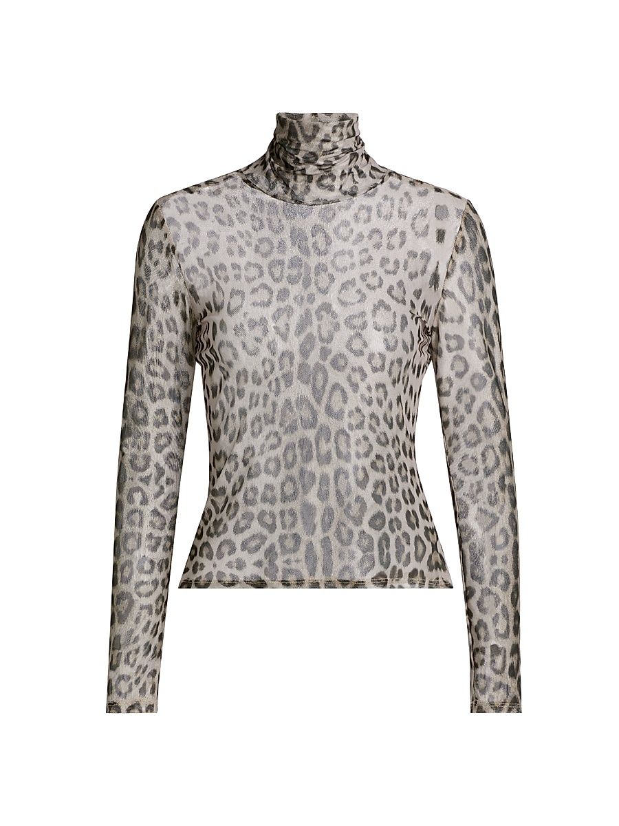 Women's Tyla Leopard Mesh Turtleneck - Leopard - Size XXL