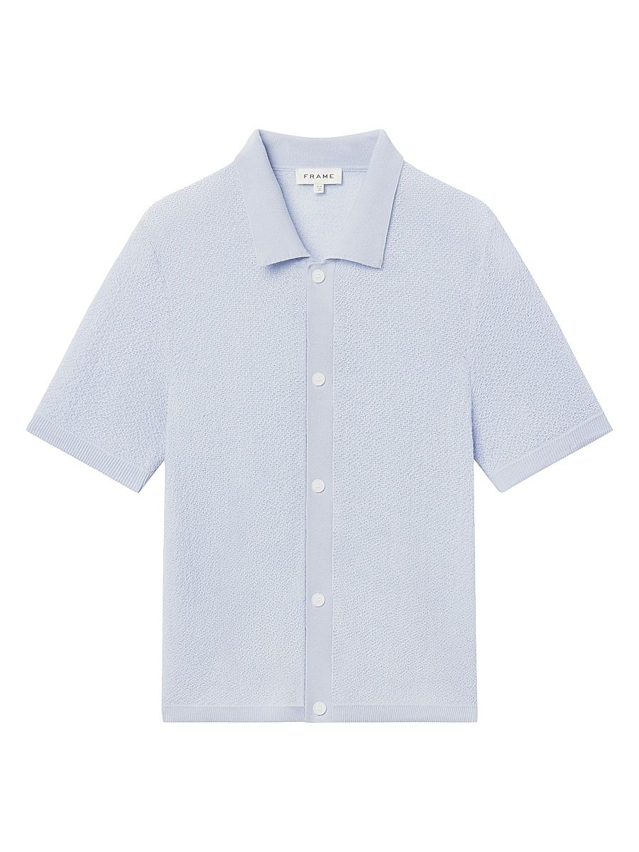 Men's Wool Short-Sleeve Button-Front Cardigan - Pale Blue - Size XL