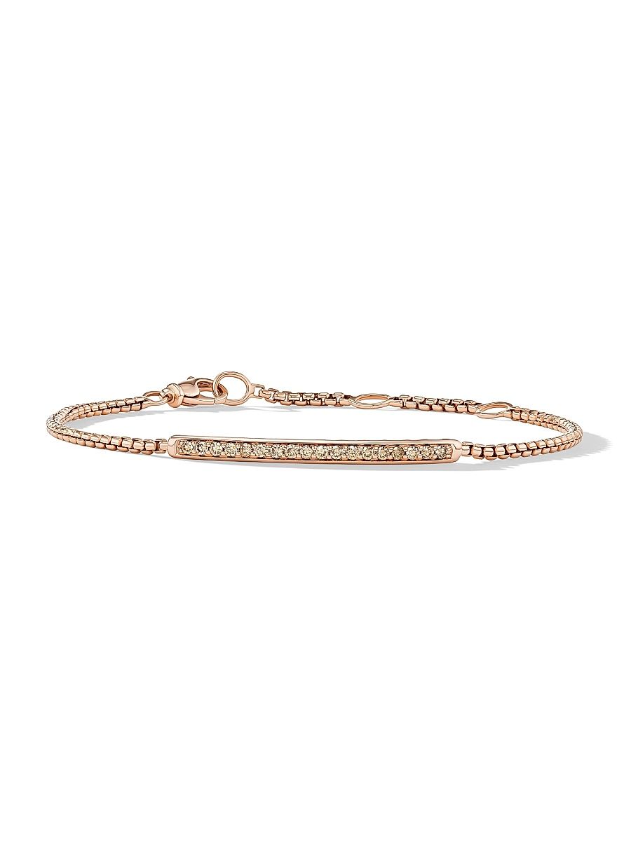 Women's Petite Pavé Bar Bracelet In 18K Rose Gold With Cognac Diamonds - Rose Gold