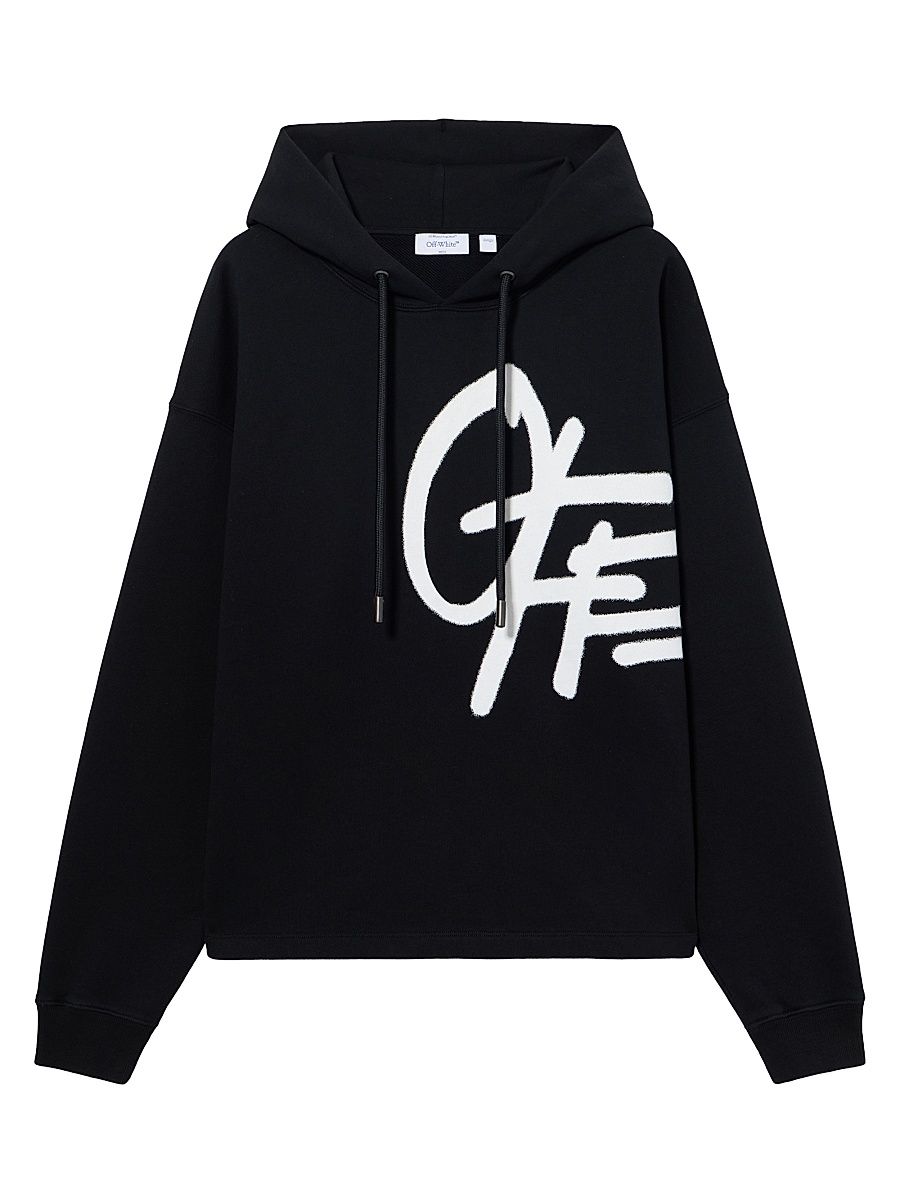 Men's Spray Logo Cotton Oversized Hoodie - Black - Size XXL