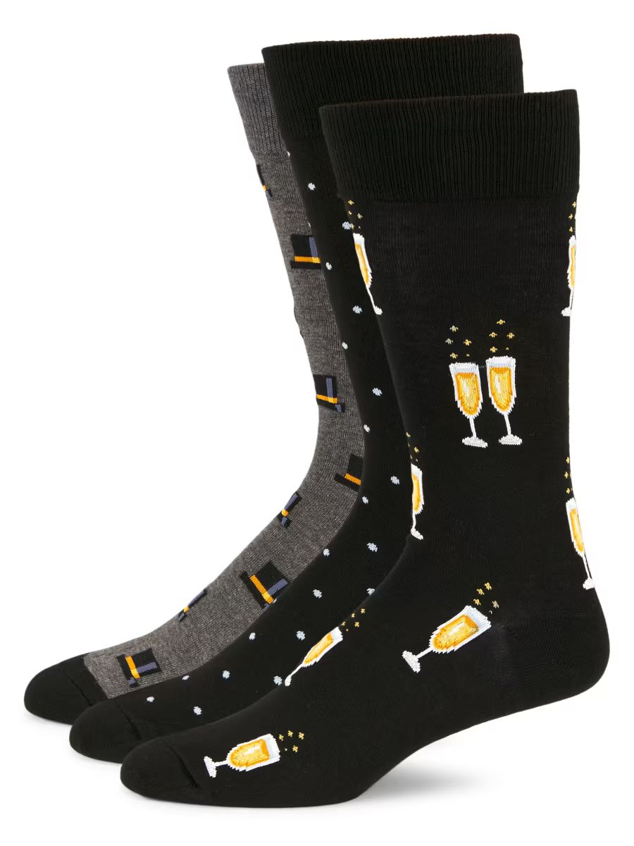 Saks Fifth Avenue Men's Champagne Toast Sock Set 3-Pack - Moonless Night Combo
