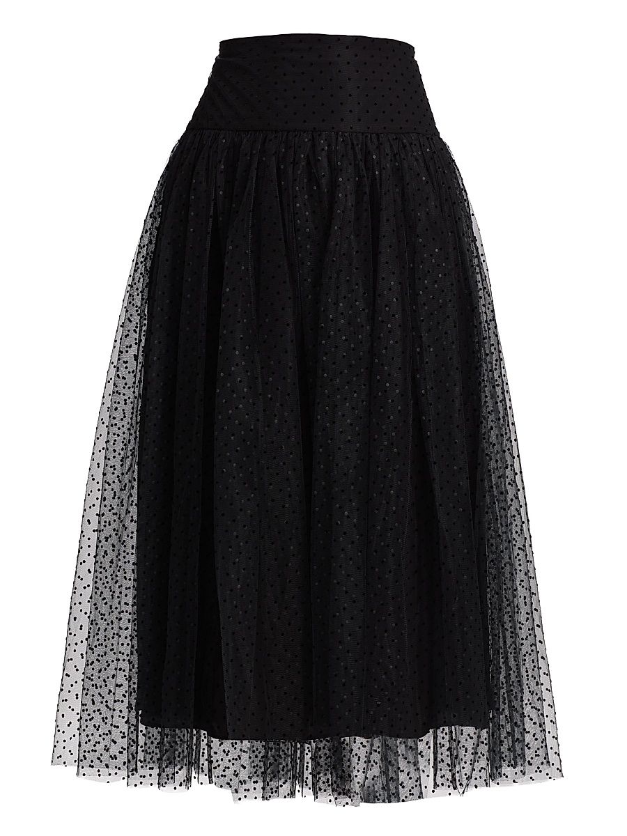 Women's Tulle Dot Midi-Skirt - Black - Size 10
