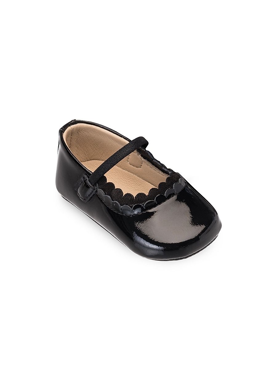 Baby Girl's Scalloped Mary Jane Crib Shoes - Patent Black - Size 1 (Child)