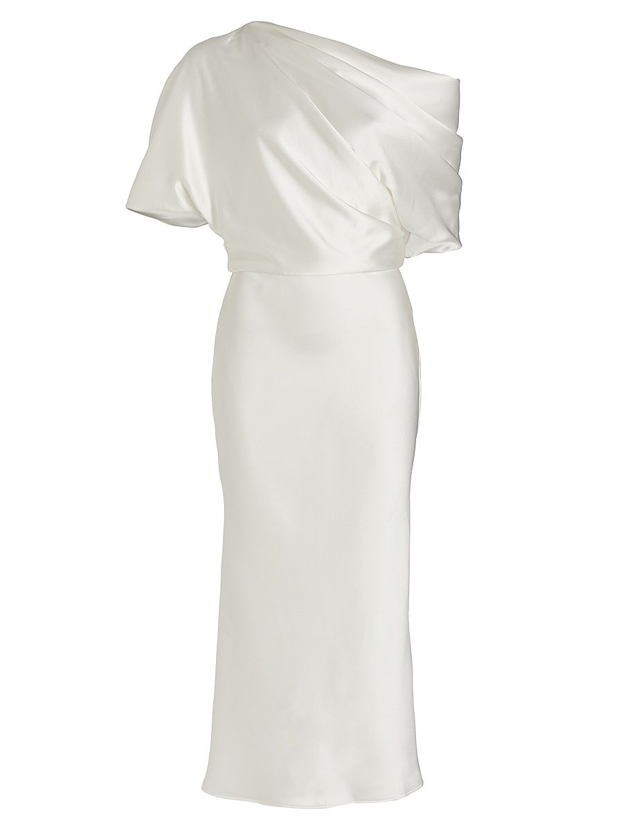 Women's Draped Satin Pencil Midi-Dress - Ivory - Size 12