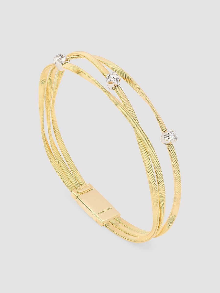 Women's Marrakech 18K Yellow Gold Three Srand Coil Bracelet with Diamond Stations - Gold