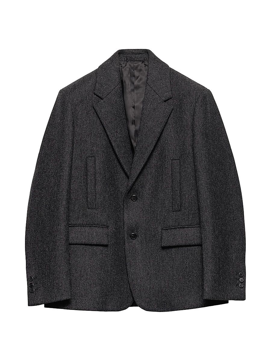 Men's Single-Breasted Wool Jacket - Grey - Size 34