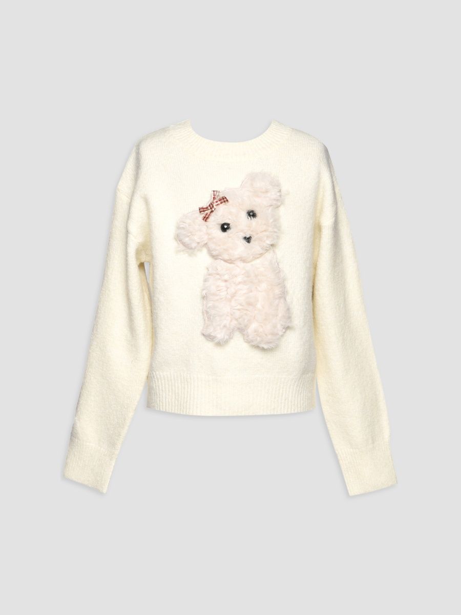 Girl's Little Girl's & Girl's Dog Patch Sweater - Ivory - Size 8
