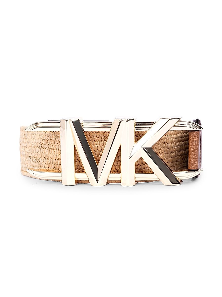 Women's MK Logo Stretch Straw Belt - Brown - Size Small