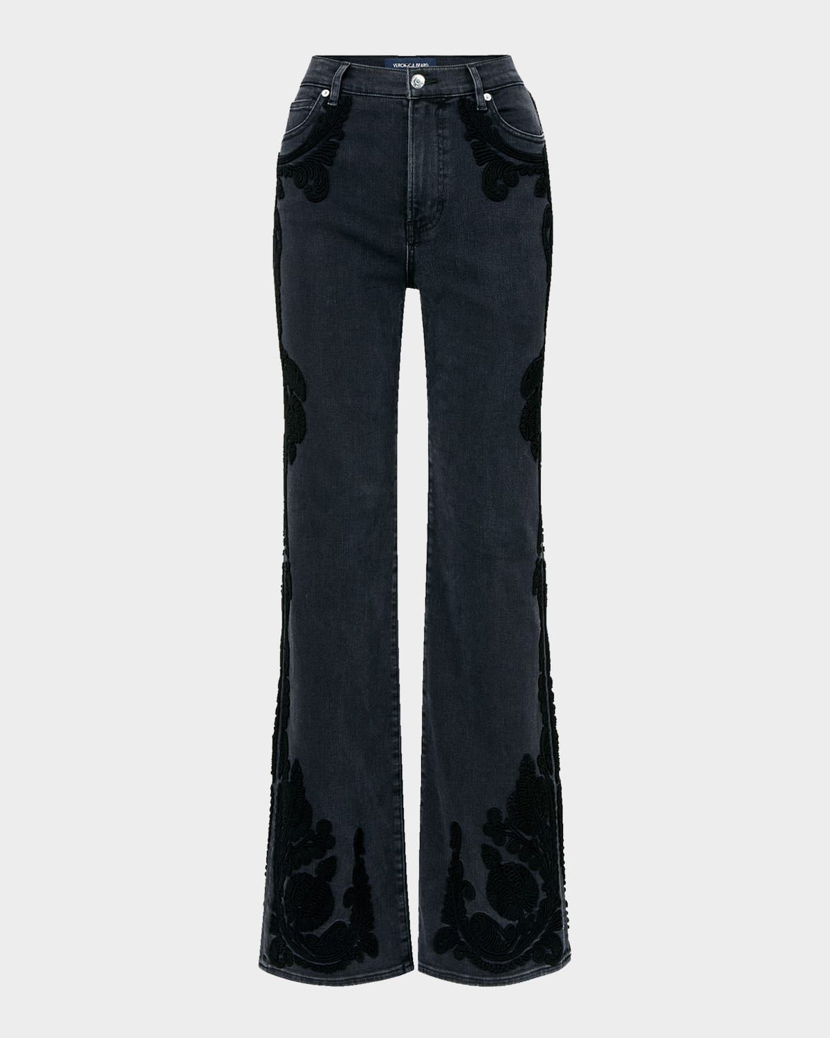 Crosbie Embroidered Slim Wide-Leg Jeans