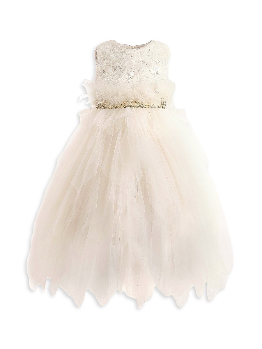 Little Girl's & Girl's Feathered Tulle Dress - Ivory - Size 9