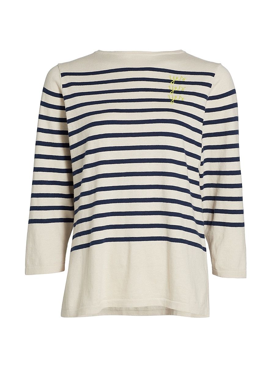 Women's Yes/No Striped Boatneck Sweater - Canvas - Size XL