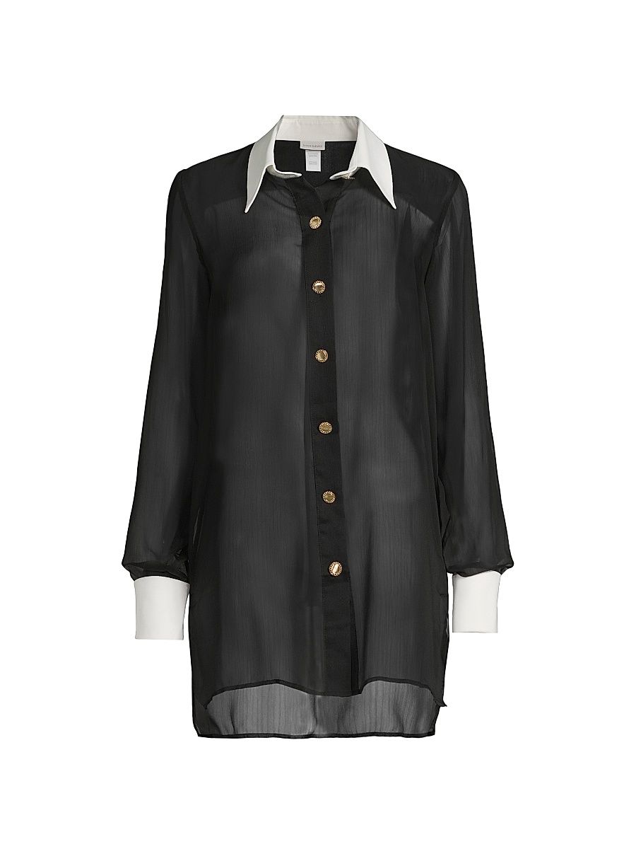 Women's Lally Sheer Cover-Up Shirt - Black And White - Size Large