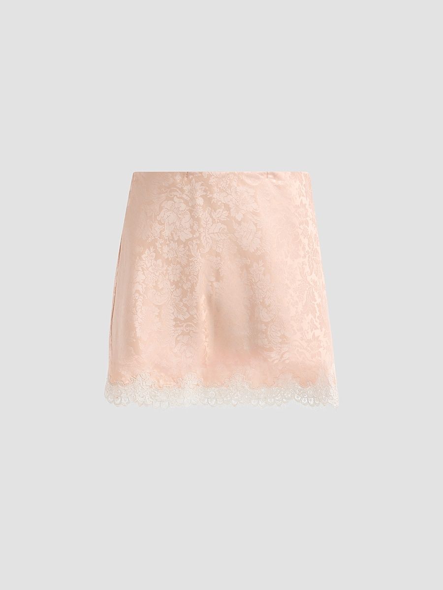 Women's Mildred Lace Trim Mini Skirt - Light Peach - Size Large