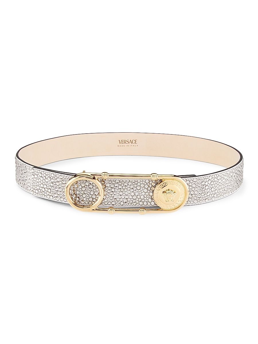 Women's Strass Leather Belt - Silver Gold - Size Large