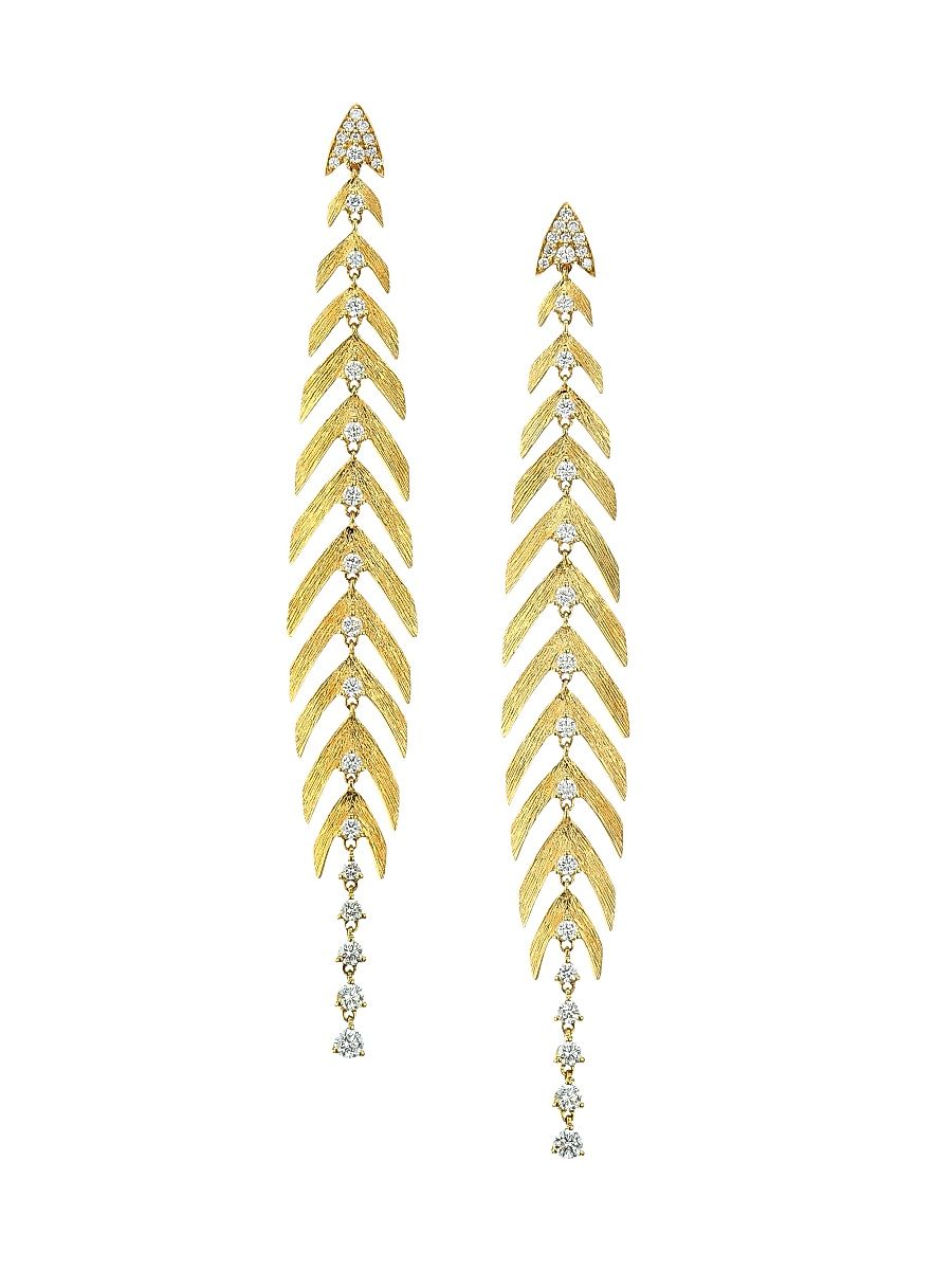 Women's Bahia 18K Yellow Gold & Diamond Leaf Drop Earrings - Bahia