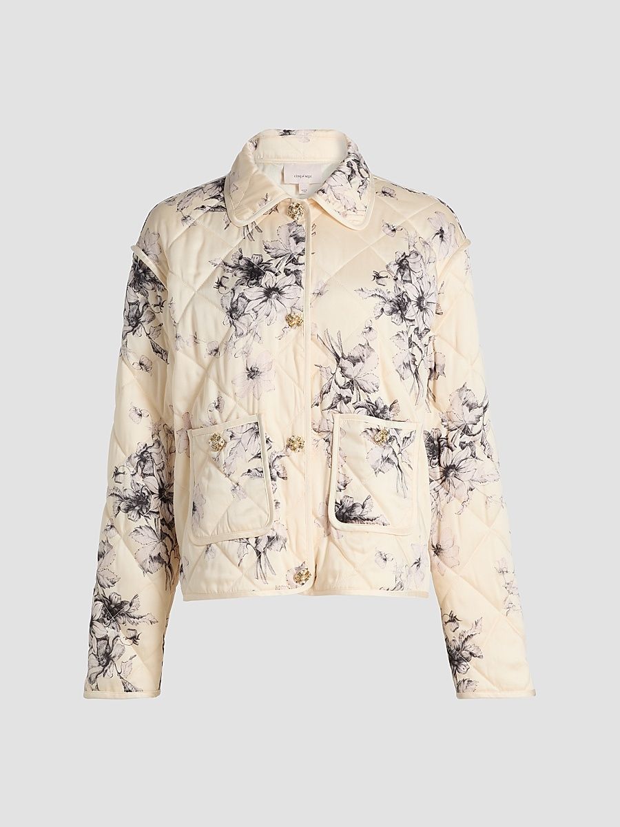 Women's Alexa Hand-Sketched Floral Jacket - Gardenia Black - Size XS