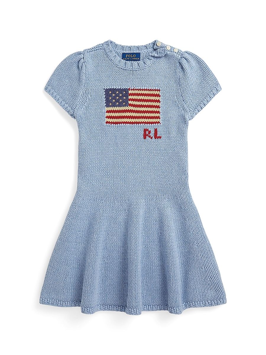 Little Girl's & Girl's Flag Knit Cotton Minidress - Heather Blue - Size 7