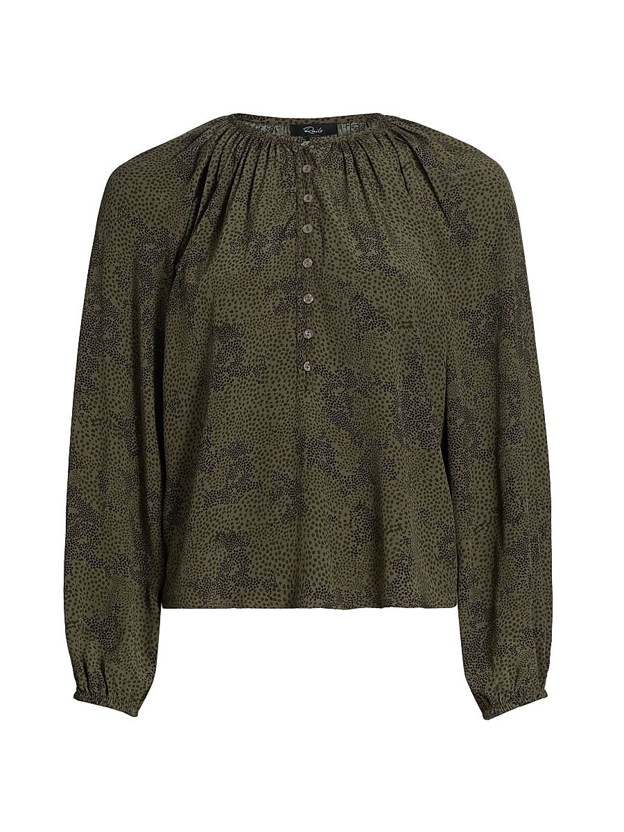 Women's Indi Abstract Blouse - Olive Pebble - Size Medium