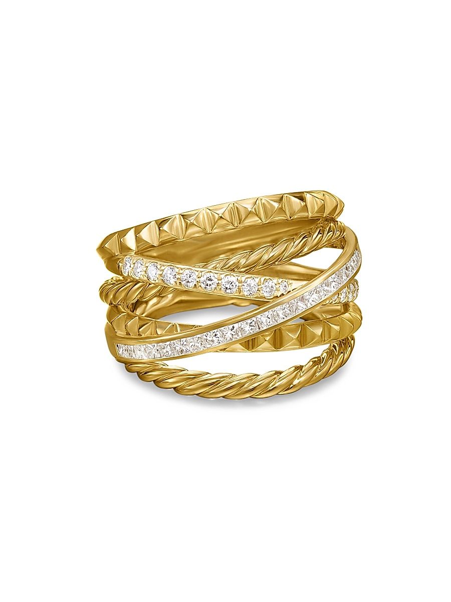 Women's Crossover Trio Six Row Ring in 18K Yellow Gold - Diamond - Size 7