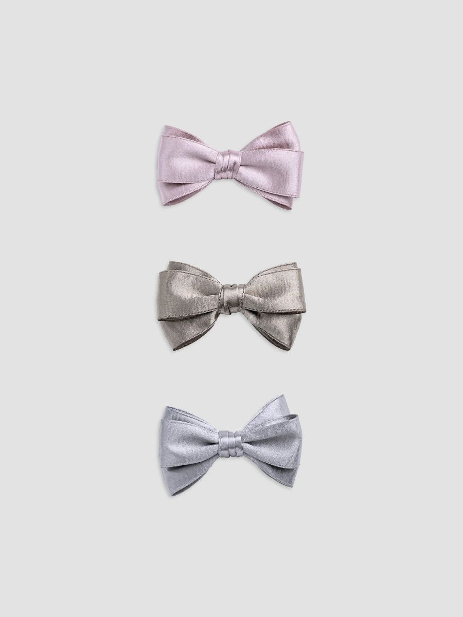 Mimi Tutu Girl's Girl's Classic Satin Bow Hair Clip Set - Pink Gold Silver