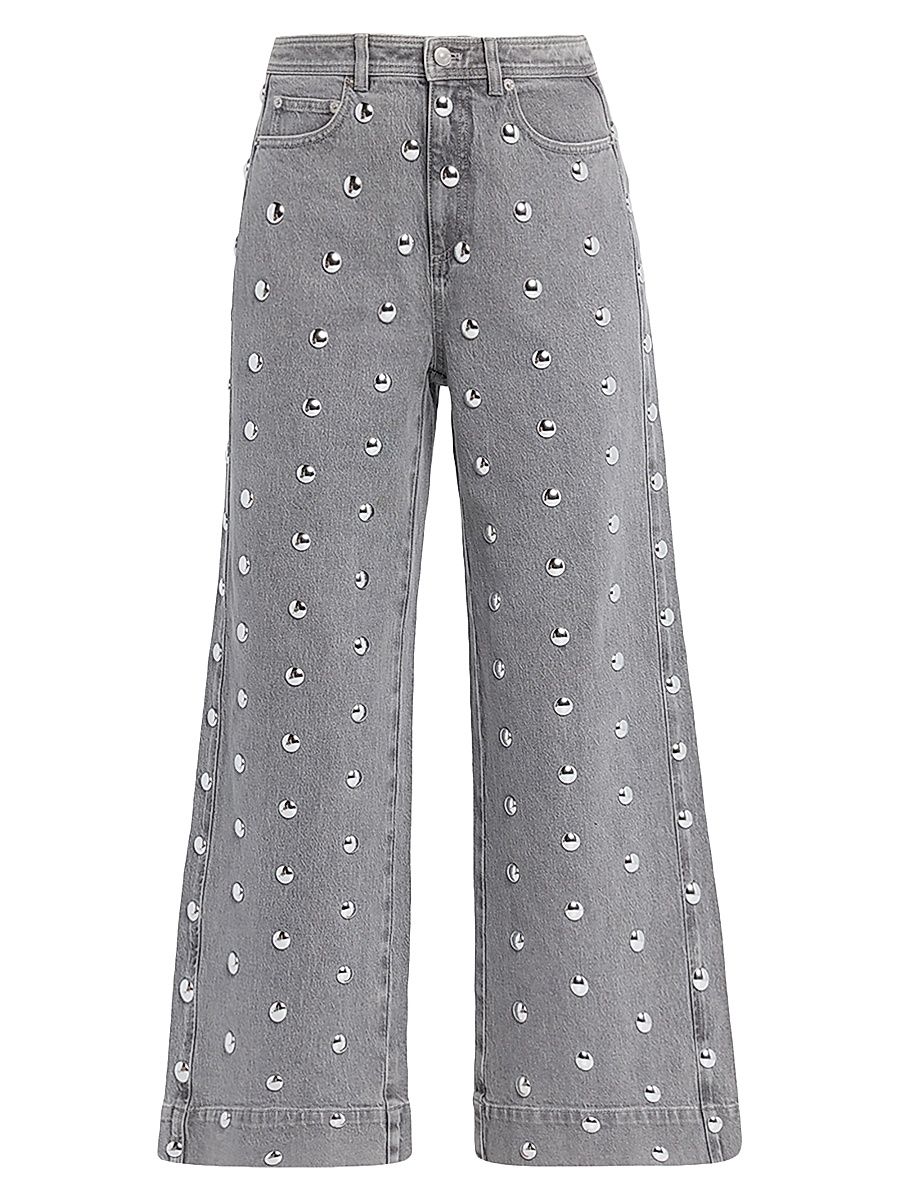 Women's Betsy Studded Wide Ankle Jeans - Lune Silver - Size 0