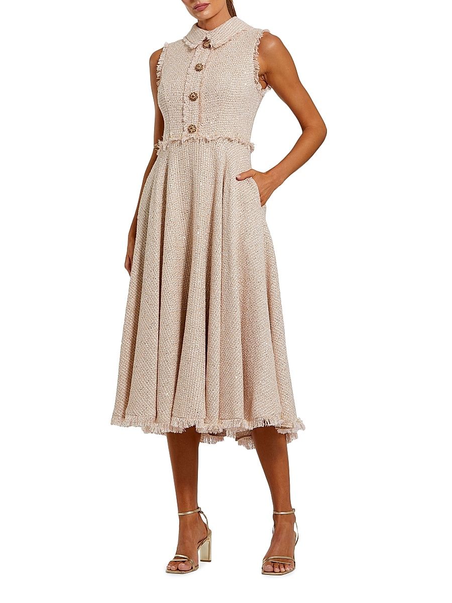 Women's Bouclé Button-Front Midi-Dress - Blush - Size 14