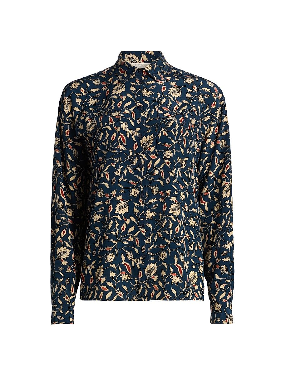 Women's Soren Printed Silk Shirt - Midnight Garden - Size 14