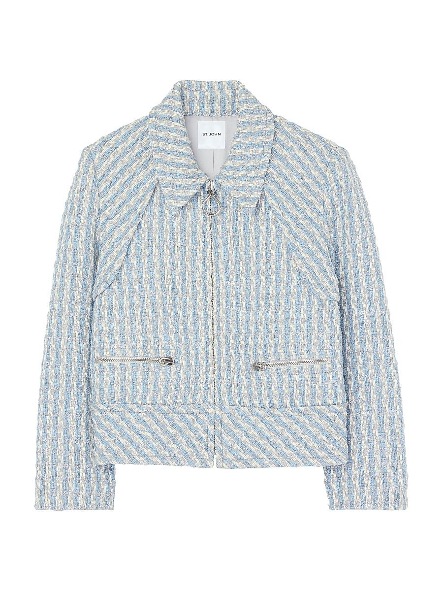 Women's Multiyarn Tweed Jacket - Blue White - Size 12