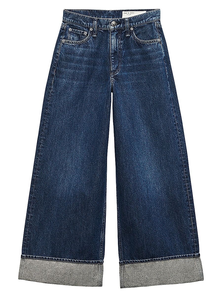 Women's Sofie High-Rise Cuffed Wide-Leg Jeans - Dawn With Jewel - Size 30