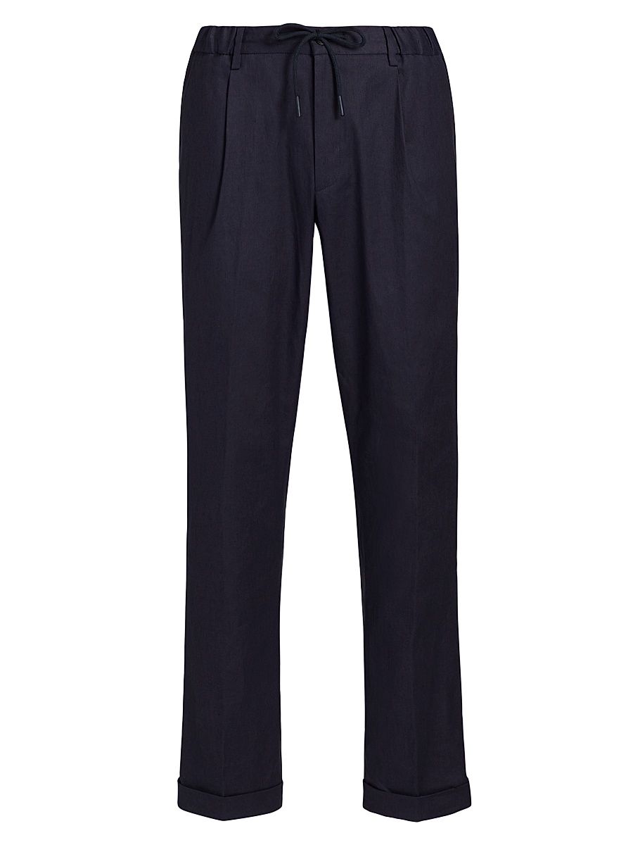 Men's Diagonal Twill Linen-Cotton Pants - Navy - Size Large